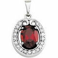 14K White Gold 8x6mm Oval Genuine Mozambique Garnet and 1/5 CTW Diamond Pendant